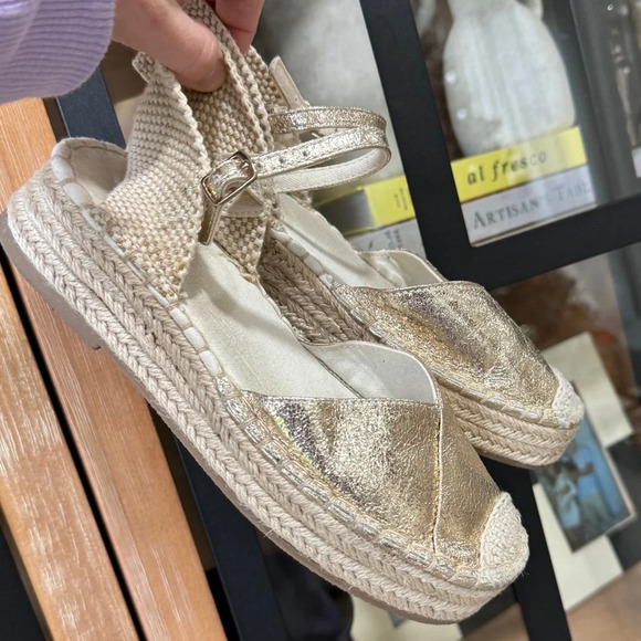 Zara Girls espadrilles sandals metallic crochet jute beige sand round toe boho - Picture 11 of 11